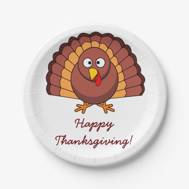 Thanksgiving Paper Plates With Cartoon Turkey (Front)