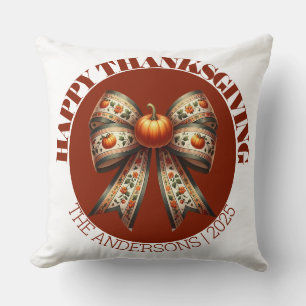 Thanksgiving Party& custom Family Name Simple Throw Pillow