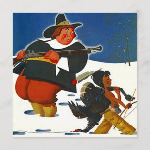 Thanksgiving Party dinner Invitation Pilgrim & boy
