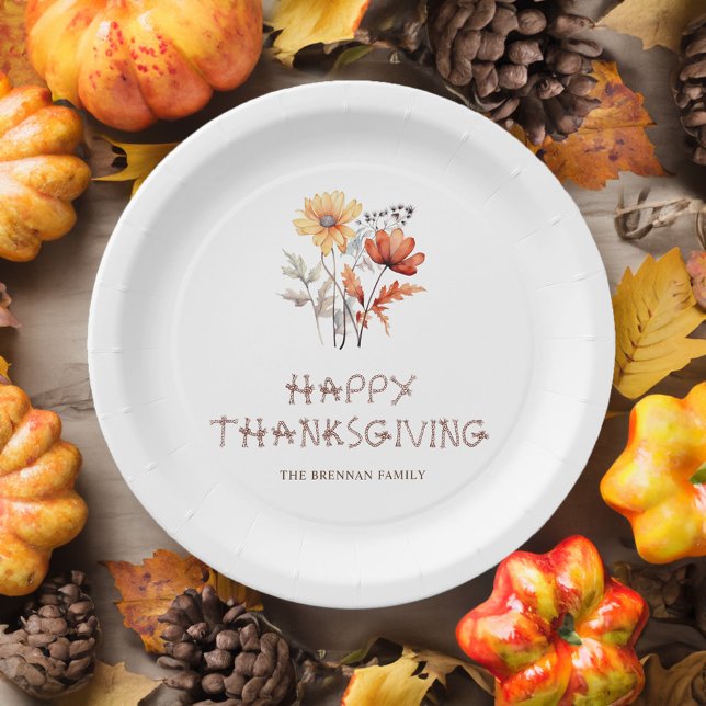 Thanksgiving Party Fall Floral Elegant Modern Paper Plates (Thanksgiving Party Fall Floral Elegant Modern Paper Plates)