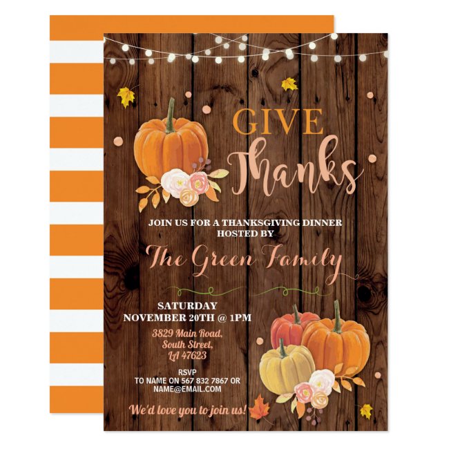 Thanksgiving Party Fall Wood Pumpkin Dinner Invitation