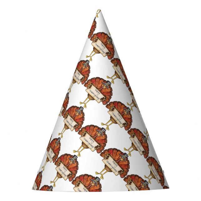 Thanksgiving Party Hat/Pilgrim Bear and Turkey Party Hat (Front)
