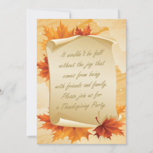 Thanksgiving Party Invitation. Foliage and pumpkin Invitation