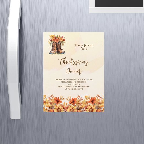 Thanksgiving party orange fall floral boots luxury magnetic invitation