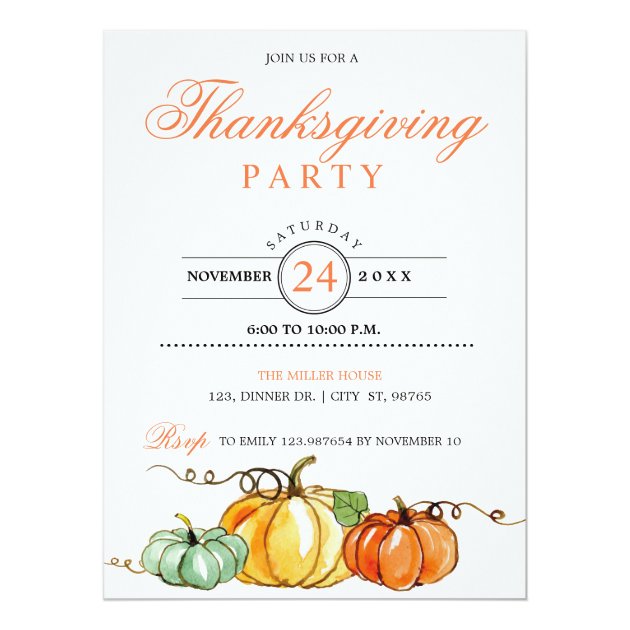 Thanksgiving Party Pumpkins Invitation Card