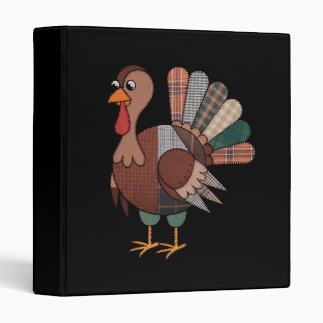 Thanksgiving Patchwork Quilted Turkey Fall 3 Ring Binder (Front/Spine)