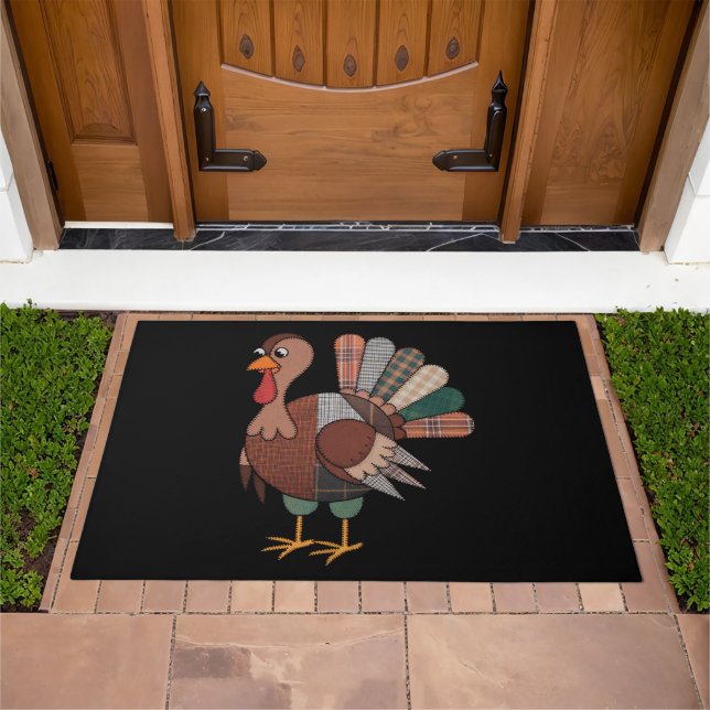 Thanksgiving Patchwork Quilted Turkey Fall Doormat (Outdoor)