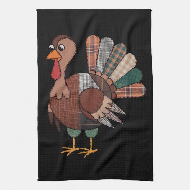 Thanksgiving Patchwork Quilted Turkey Fall Kitchen Towel (Vertical)