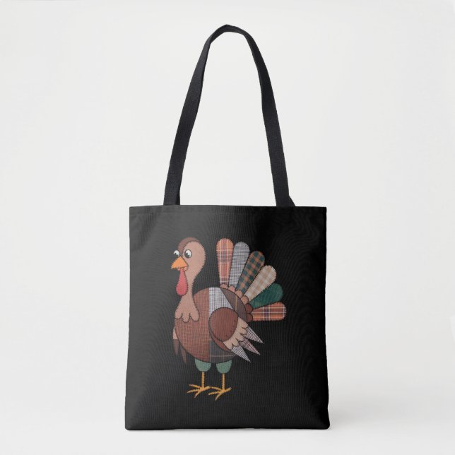 Thanksgiving Patchwork Quilted Turkey Fall Tote Bag (Front)