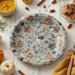 Thanksgiving Pattern Cow Skull Fall Harvest Paper Plates