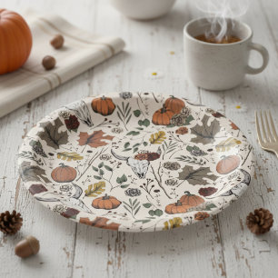 Thanksgiving Pattern Cow Skull Fall Harvest Paper Plates