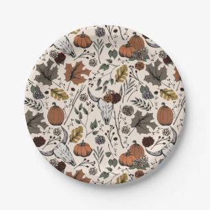 Thanksgiving Pattern Cow Skull Fall Harvest Paper Plates