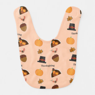 Thanksgiving pattern on pink baby bib