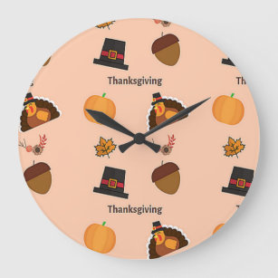Thanksgiving pattern on pink large clock