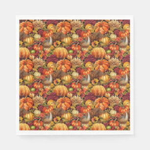 Thanksgiving Pattern Pumpkins Turkey Fall Foliage Napkins