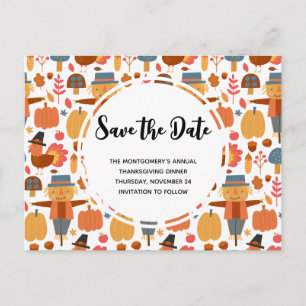 Thanksgiving Pattern Save the Date Invitation Postcard