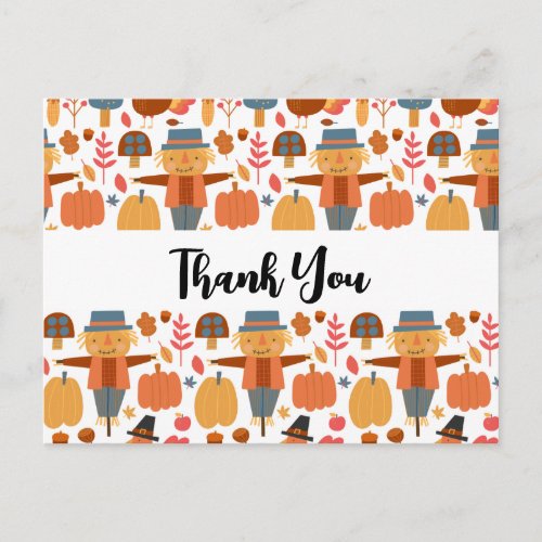 Thanksgiving Pattern Thank You Postcard