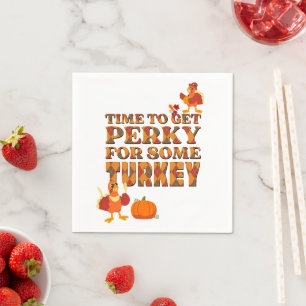 Thanksgiving PERKY FOR TURKEY Plaid Napkins