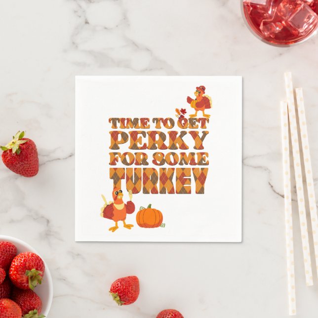 Thanksgiving PERKY FOR TURKEY Plaid Napkins (Insitu)
