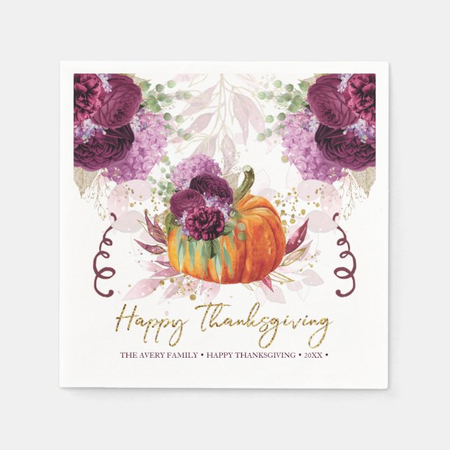 Thanksgiving Personalized Autumn Pumpkin Napkins (Front)