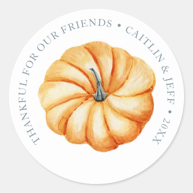Thanksgiving personalized pumpkin watercolor classic round sticker (Front)