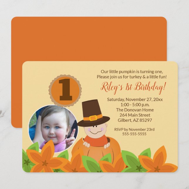 Thanksgiving Photo Birthday Template Any Age (Front/Back)