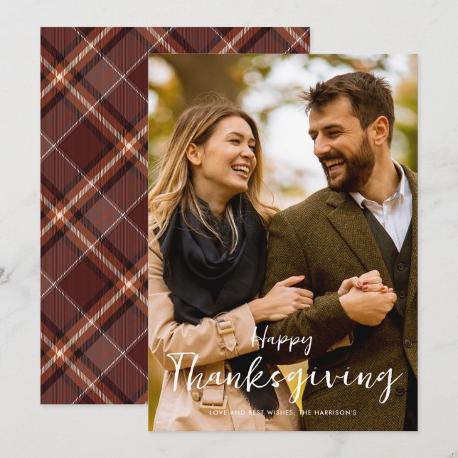 Thanksgiving Photo Plaid Holiday Card (Front/Back)