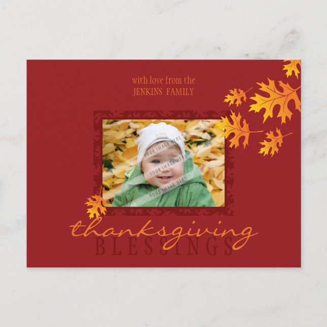 THANKSGIVING PHOTO POSTCARD :: mache leaves 1L (Front)