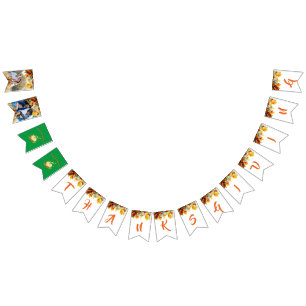 Thanksgiving photo text watercolor leaves bunting flags