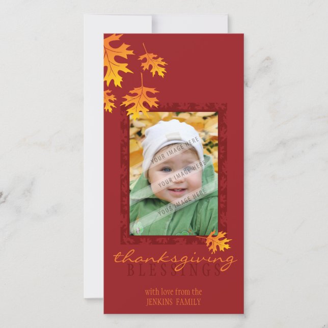 THANKSGIVING PHOTOCARD :: mache leaves 1 Holiday Card (Front)