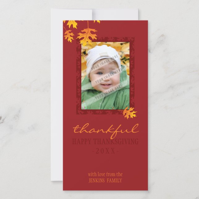 THANKSGIVING PHOTOCARD :: mache leaves 1 Holiday Card (Front)
