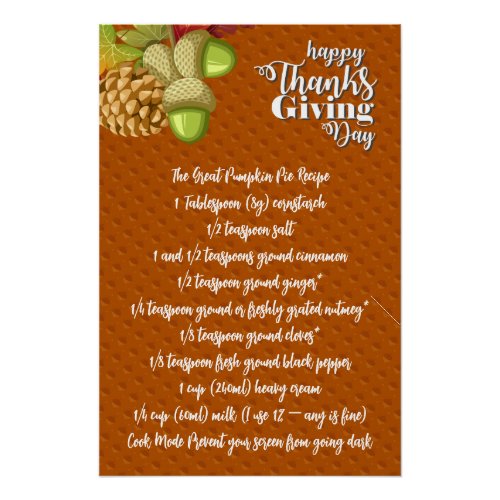 Thanksgiving Pie Pumpkin Turkey Poster