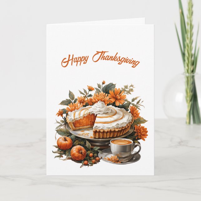 Thanksgiving Pie Pumpkins Flowers Illustration Card (Front)