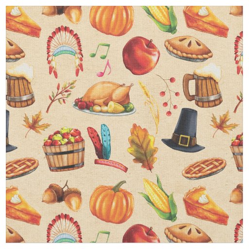 Thanksgiving Pie Turkey Pumpkin Pattern Fabric