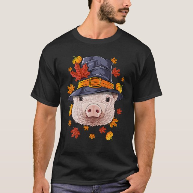 Thanksgiving Pig Pilgrim Costume Farmer Fall Autum T-Shirt (Front)