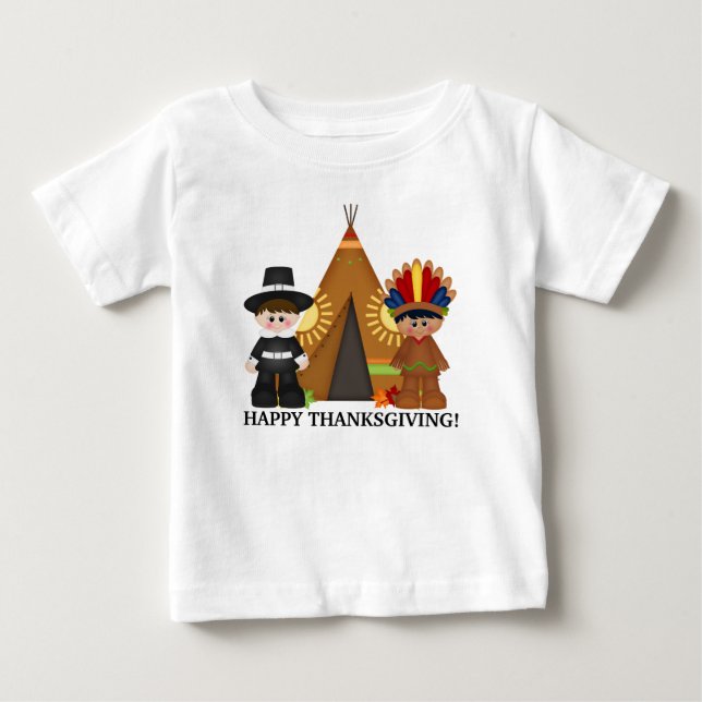 Thanksgiving Pilgrim and Indian baby t-shirt (Front)