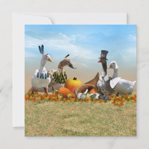 Thanksgiving Pilgrim and Indian Ducks Invitation