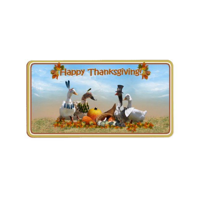 Thanksgiving Pilgrim and Indian Ducks Label (Front)
