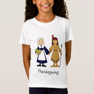 Thanksgiving Pilgrim and Native American Girls T-Shirt