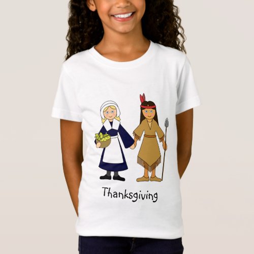 Thanksgiving Pilgrim and Native American Girls T_Shirt