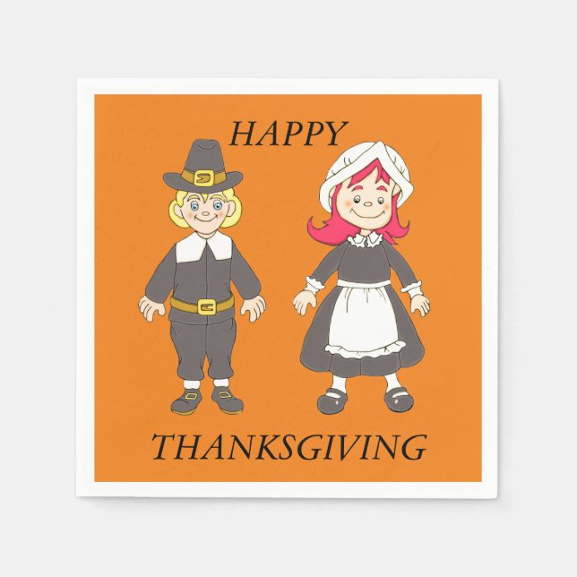 Thanksgiving Pilgrim Boy And Girl Napkins (Front)