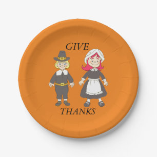 Thanksgiving Pilgrim Boy And Girl Paper Plates
