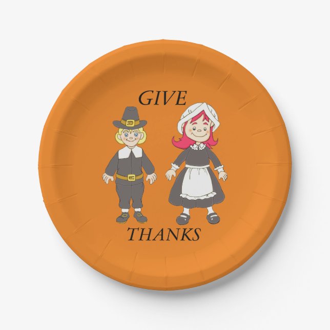 Thanksgiving Pilgrim Boy And Girl Paper Plates (Front)