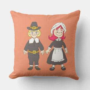 Thanksgiving Pilgrim Boy And Girl Throw Pillow