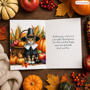 Thanksgiving Pilgrim Cat Holiday Card