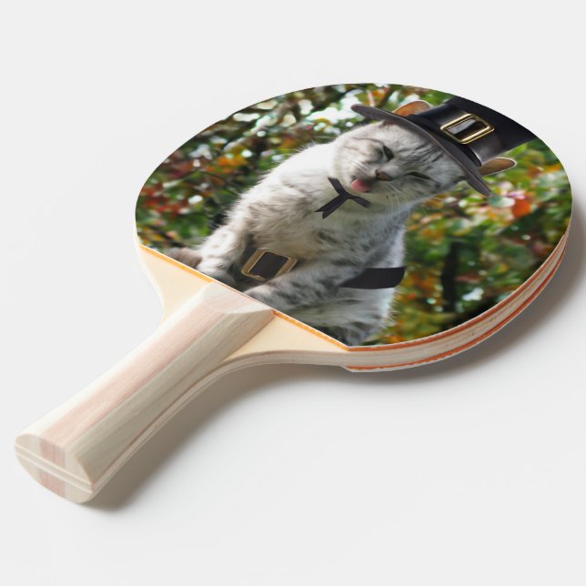 Thanksgiving Pilgrim Cat Ping-Pong Paddle (Front Angle)