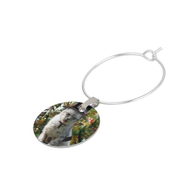 Thanksgiving Pilgrim Cat Wine Charm (Side)