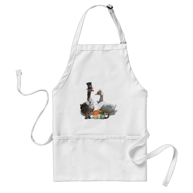 Thanksgiving Pilgrim Duck Couple Adult Apron (Front)