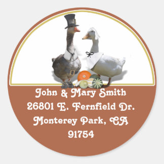 Thanksgiving Pilgrim Duck Couple Classic Round Sticker