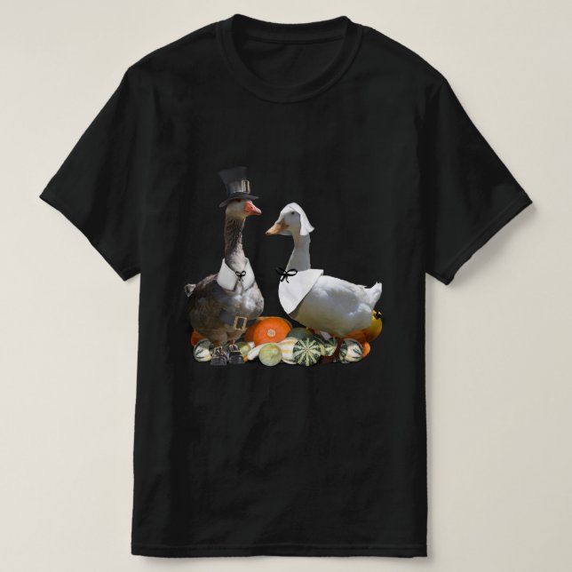 Thanksgiving Pilgrim Duck Couple T-Shirt (Design Front)